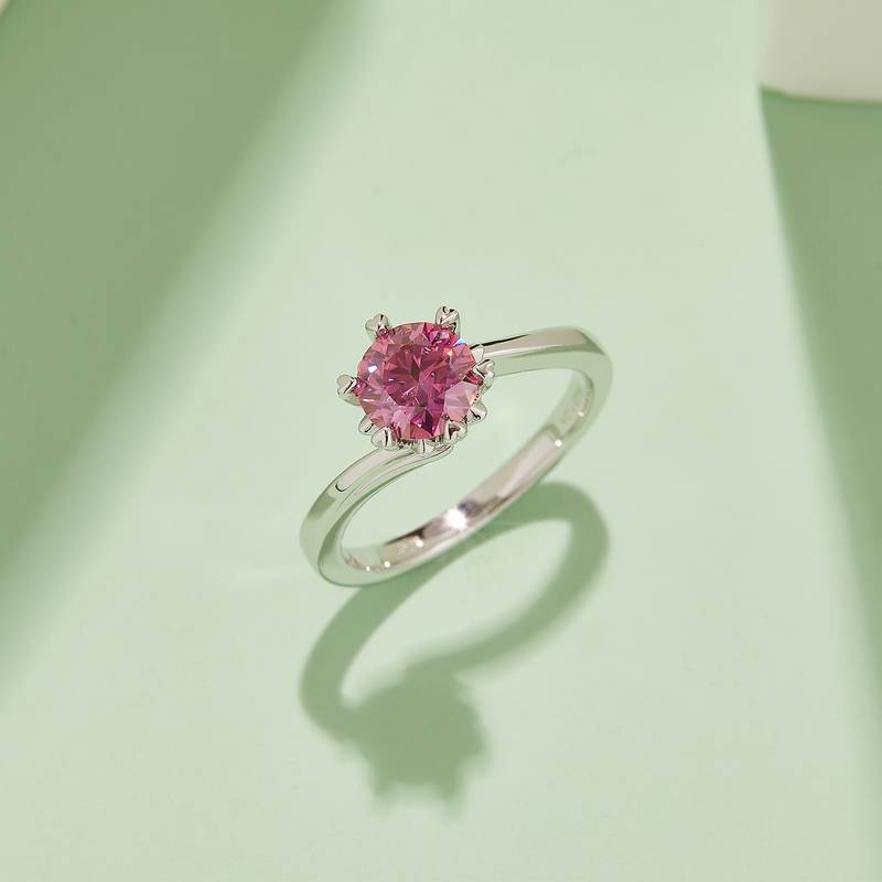 扭臂Classic雪花S925银镀白金MoissaniteWomen's Ring1ctD级